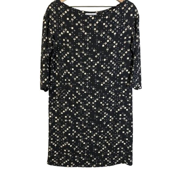 Tina Sondergaard Roma Geo Print Shift Dress Black Cream 3/4 Sleeve Sz 44 US Sz 8 - Picture 1 of 9
